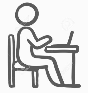 Businessman working on laptop sketch icon.
